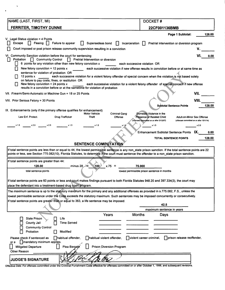 ChasingPaper89's tweet photo. Useless Knowledge that'll steal 5 minutes of your life you'll never get back. #TimothyFerriter's Criminal Punishment Code Scoresheet. #Boyinthebox https://t.co/yXkiPq6I0v