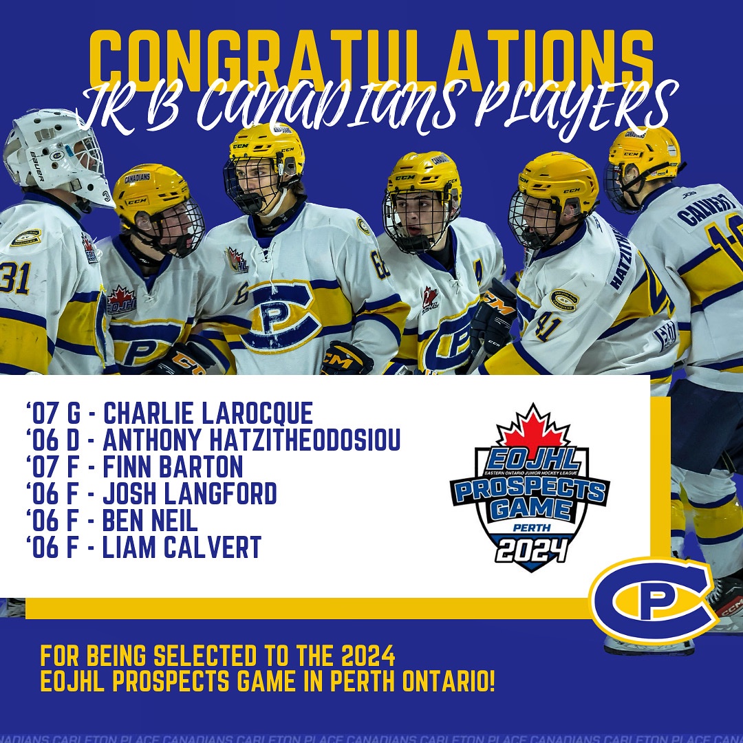 🔵🟡 CONGRATS 🔵🟡

Congratulations to the 6 players selected to the 2024 EOJHL prospects game from the Junior B Canadians! 

📸 <a href="/tc_captures_/">Ty Chauvin</a> 

#cpc #BetterEveryDay