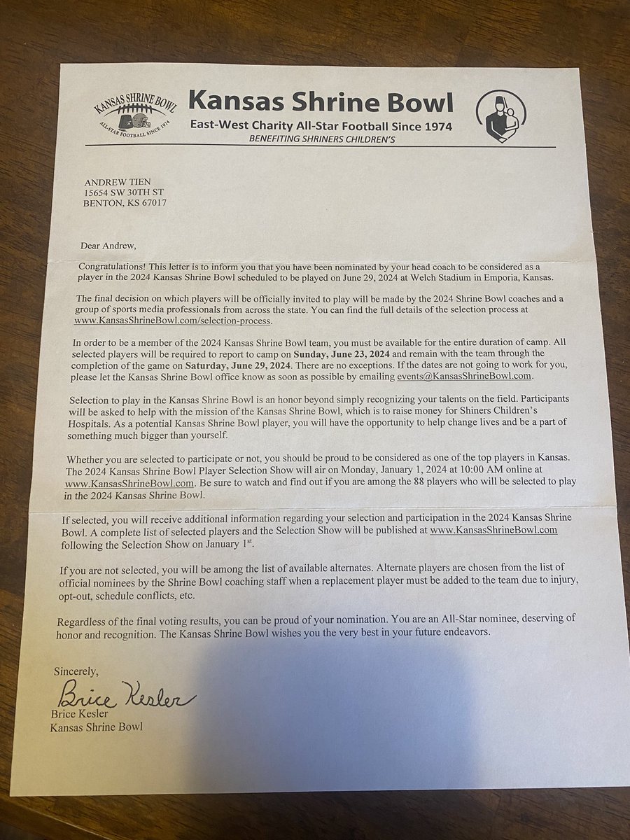 Andrew Tien (@andrew_tien66) on Twitter photo I am so incredibly blessed to have received a Kansas Shrine bowl nomination. <a href="/CircleFootball_/">CIRCLE FOOTBALL</a> <a href="/sharp_spelite/">Sharp Performance</a> <a href="/sportsinkansas/">Sports in Kansas</a> I am so incredibly blessed to have received a Kansas Shrine bowl nomination. <a href="/CircleFootball_/">CIRCLE FOOTBALL</a> <a href="/sharp_spelite/">Sharp Performance</a> <a href="/sportsinkansas/">Sports in Kansas</a>