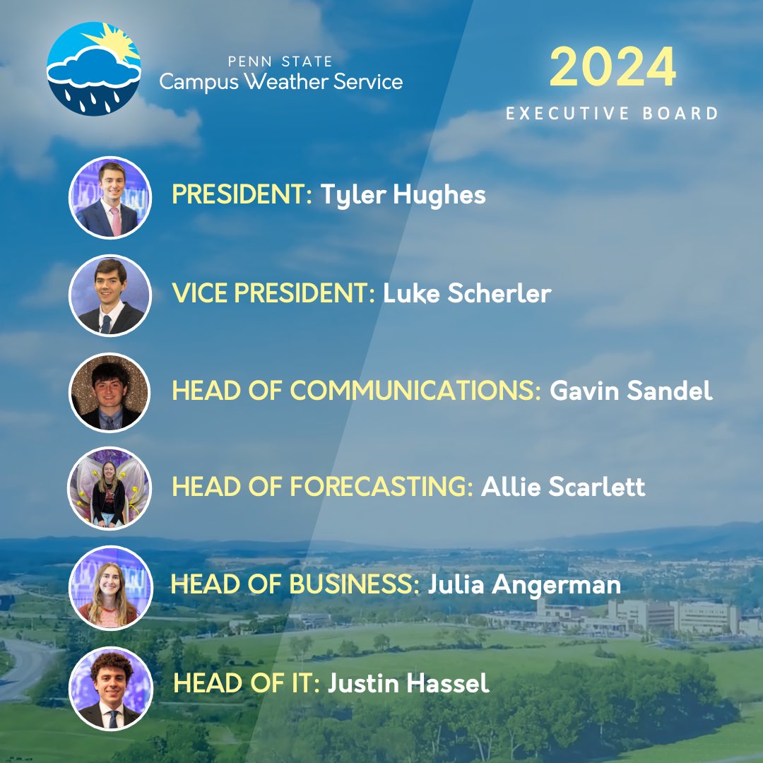 PSUWeather's tweet photo. Congratulations to our newly elected executive board! They will begin their terms in the new year. We are super proud of all of you and are excited to see the great places you’ll take CWS in 2024! https://t.co/iyXvRFpkws