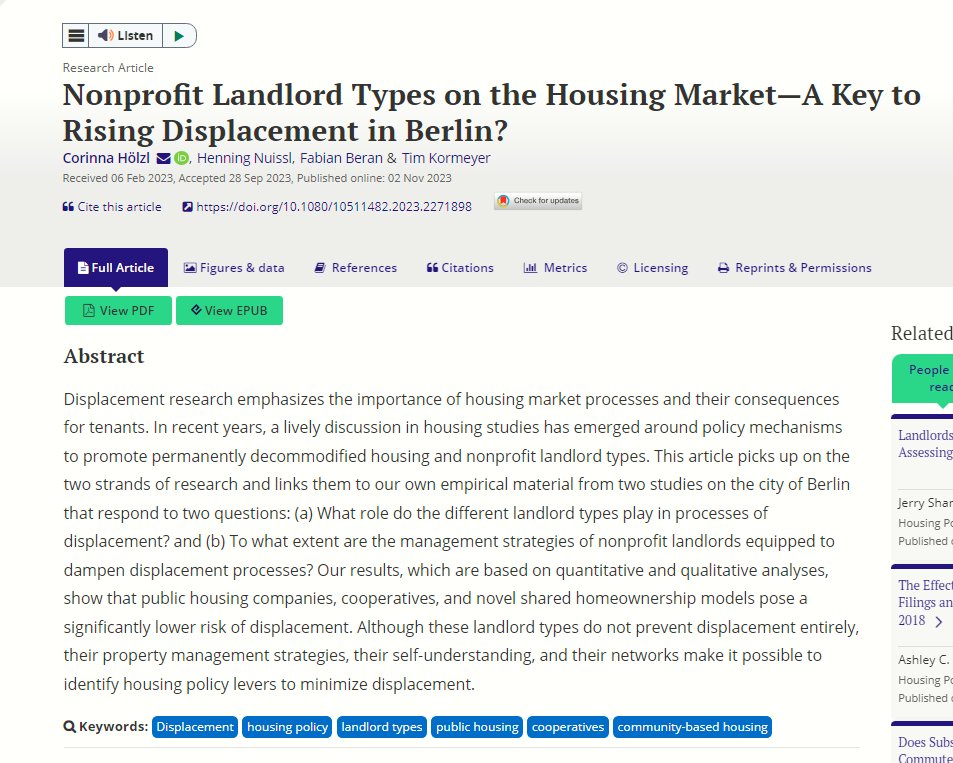 @AdamCzerniak @wpaczos role of different landlord types in displacement processes&assessing the effectiveness of nonprofit landlords' management strategies in mitigating displacement. ..public housing companies, cooperatives, &shared homeownership models. tandfonline.com/doi/full/10.10…