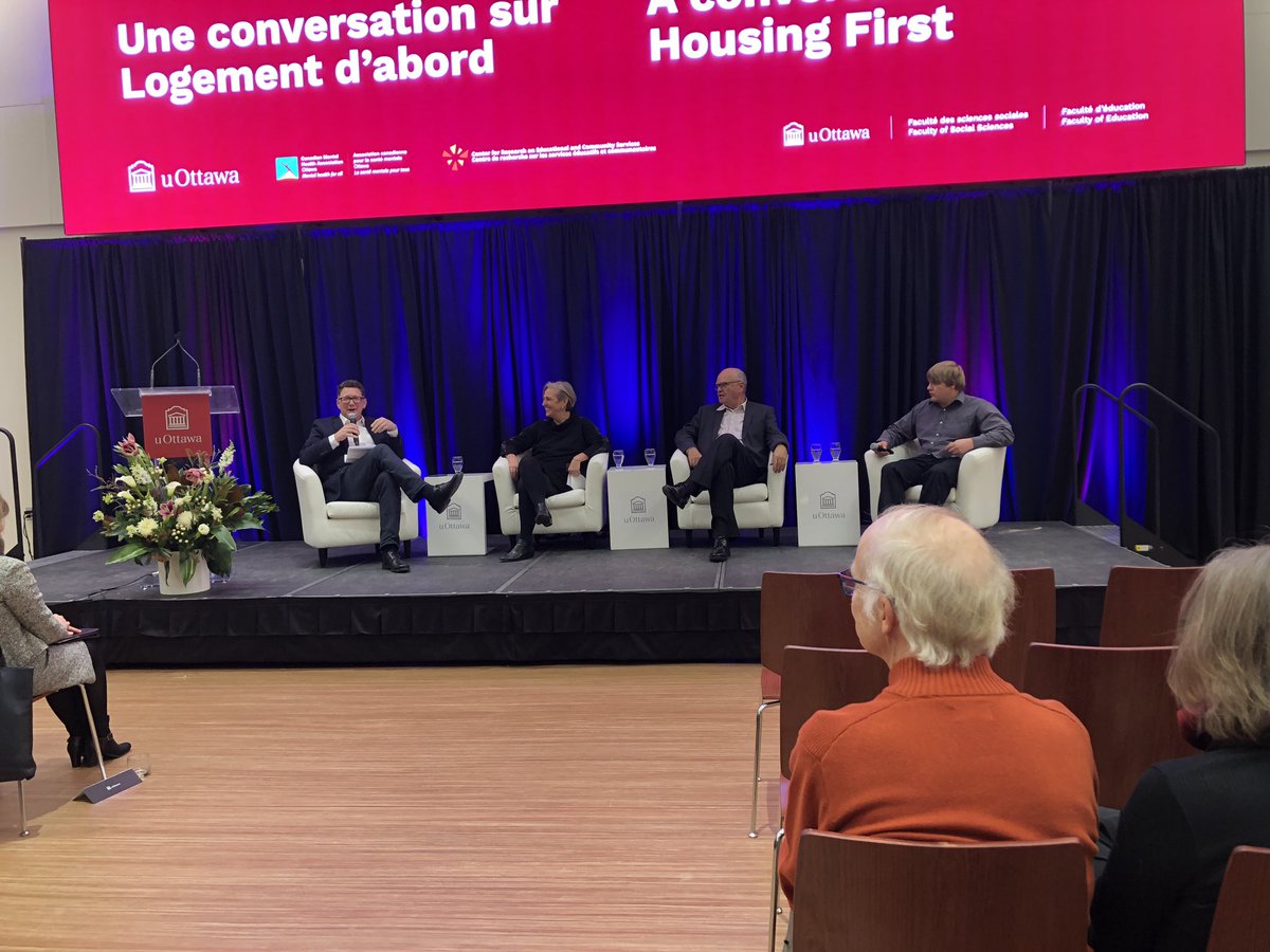 Now for a panel discussion led by John Syvestre with Catharine Vandelinde, executive director at Options Bytown; Dr. <a href="/TimAubry/">Tim Aubry</a>, leading homelessness researcher with <a href="/CRSEC_CRECS/">CRSEC-CRECS uOttawa</a> at <a href="/uOttawa/">Université d'Ottawa | University of Ottawa</a>; and Leif Harris, CMHA Ottawa #HousingFirst tenant and Carleton anthropology student.