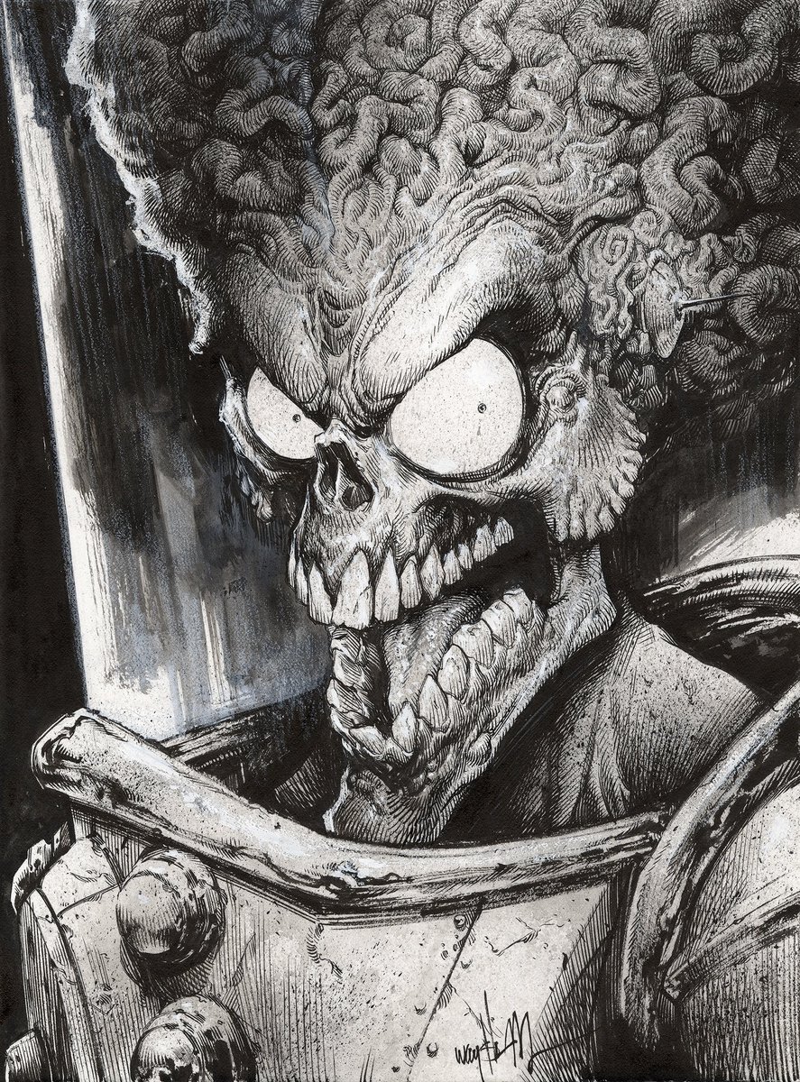 Ack Ack! Mars Attacks! commission. #wayshak #illustration #marsattacks #timburton #penandink