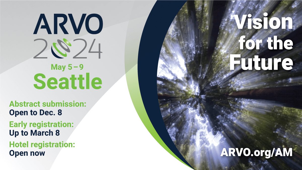 Submit your abstract for an opportunity to showcase your research to a global community at #ARVO2024 (Seattle, Wash., May 5-9)! @ARVOinfo membership for 2024 is required to submit an abstract. Submissions open to Dec. 8, 2023 👀 arvo.org/annual-meeting… #visionscience