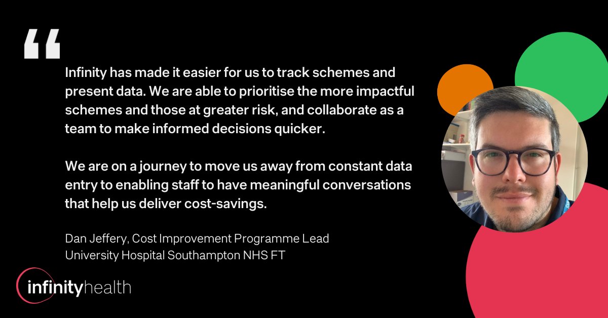 🙌Great feedback from Dan Jeffery at <a href="/UHSFT/">University Hospital Southampton 💙</a> 

For the past seven months, we have been supporting the Cost Improvement Programme team to plan, manage and report scheme data, in real-time, on Infinity.

Find out how it works: infinity.health/cost-improveme…