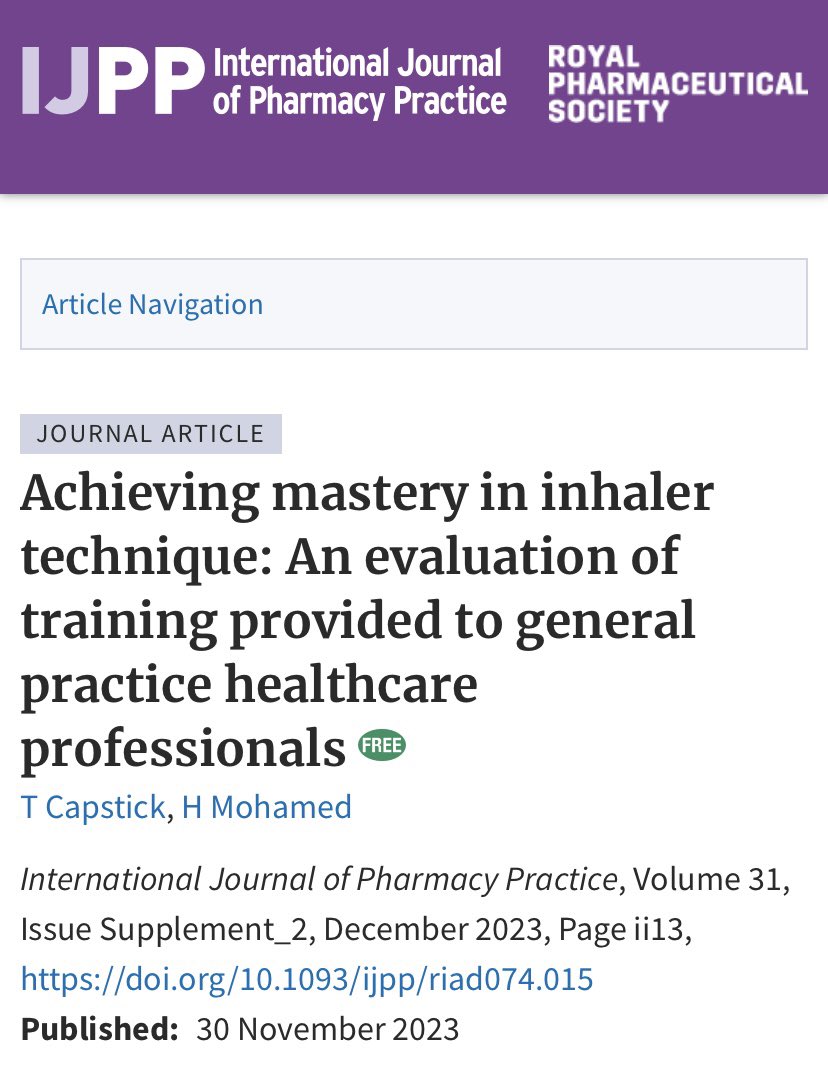 Delighted to have 2 abstracts from #RPSConf23 published in the International Journal of Pharmacy Practice! #IJPP 

Feeling fortunate to work with @pharmacysue providing the pharmacy support & development service @selgpgroup & for the opportunity to collaborate with @TCapper78 😁