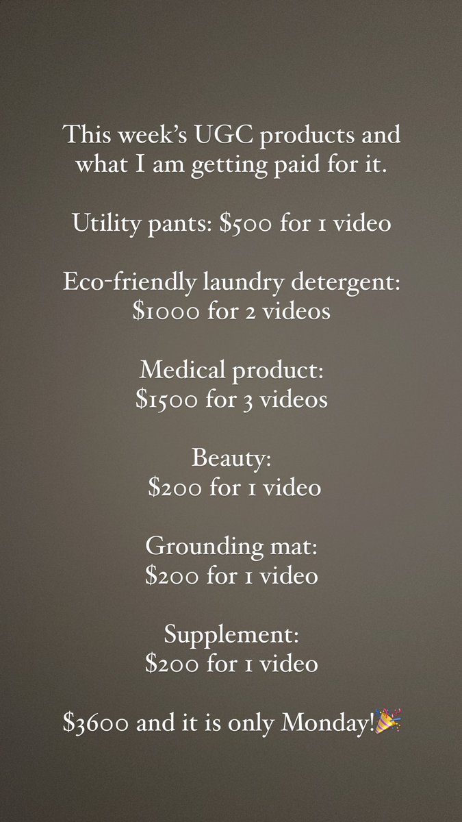 Hey UGC fam! What is your weekly average you aim for? I always aim for $5000-$10000 a week. 

My average is $30,000 a month. 

And I started this a year and half ago coming off another career in a completely different field!🎉 #ugc