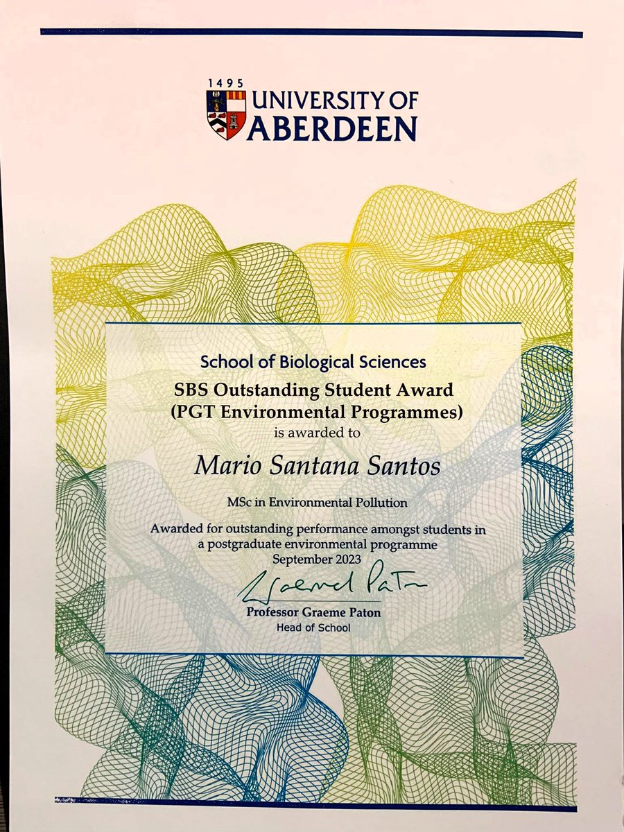 Mario Santana (@mario_satos95) on Twitter photo I am happy to share with you that I have been honored with the Outstanding Student Award in a Postgraduate environmental programme by the School of Biological Sciences of the University of Aberdeen. Thanks to everyone who has supported me along this journey. Thanks <a href="/UoABioSci/">School of Biological Sciences</a> ! I am happy to share with you that I have been honored with the Outstanding Student Award in a Postgraduate environmental programme by the School of Biological Sciences of the University of Aberdeen. Thanks to everyone who has supported me along this journey. Thanks <a href="/UoABioSci/">School of Biological Sciences</a> !