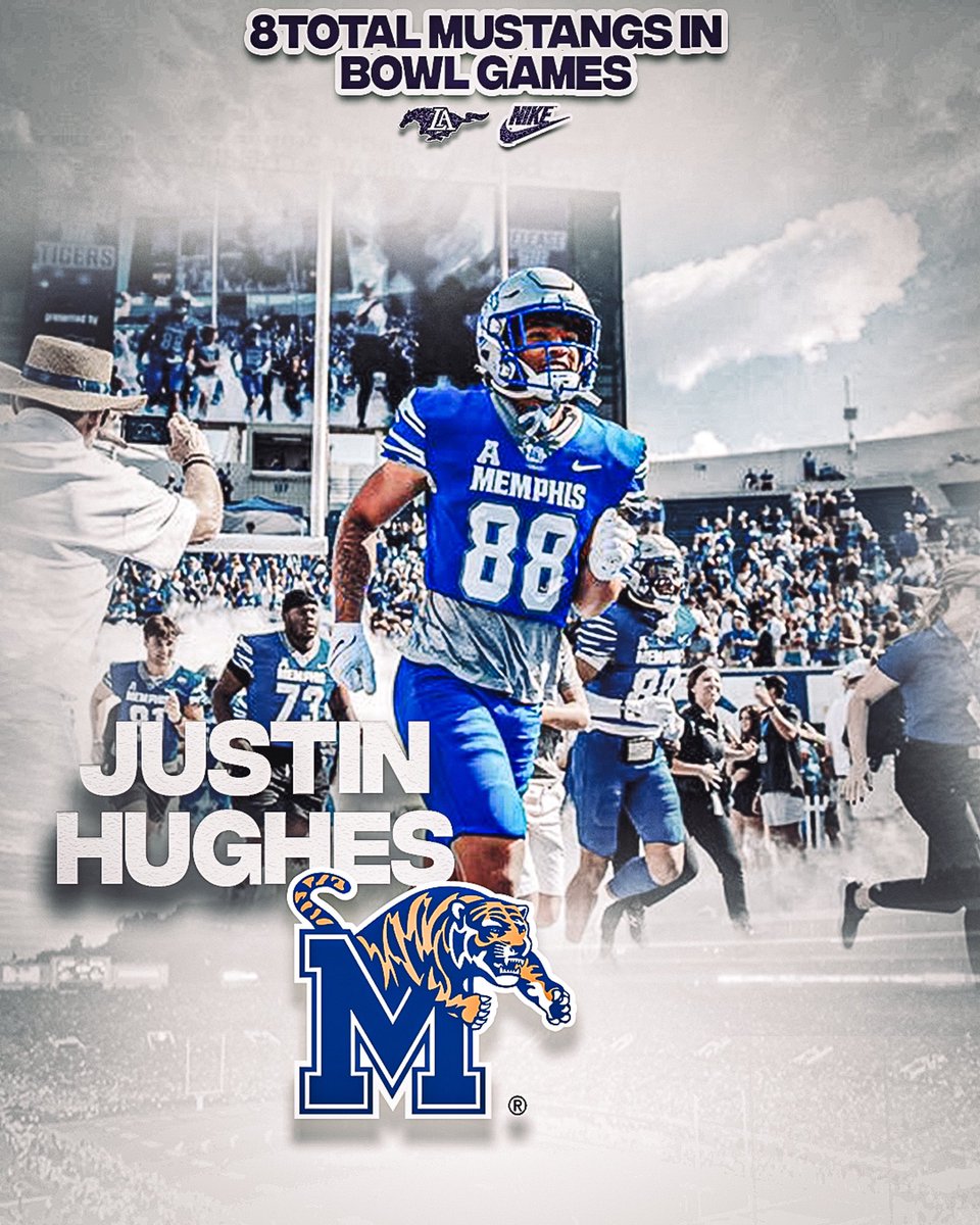 After Memphis received their bowl invitation, Justin Hughes is the 8th Mustang to play in a Bowl game this season! 💜🔥