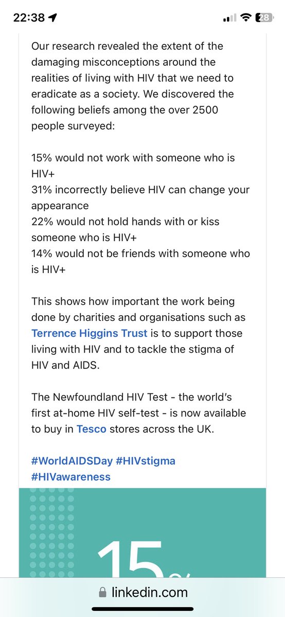 AzureValley's tweet photo. @BabyCorsola @PinkNews 15% of “over 2,500 people” in a poll on behalf of a company that’s just started selling HIV tests in Tesco 🤔 Disappointed, but not surprised, at @pinknews scaling that up to 10million for the headline https://t.co/fsM8HbEhGY