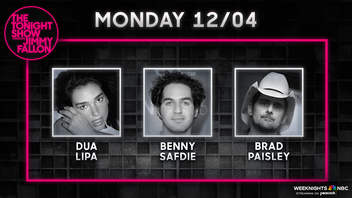 FallonTonight's tweet photo. Check out tonight’s star-studded lineup 👀

🪄 @DUALIPA 
📺 Benny Safdie
⛰️ Talk + Performance from @BradPaisley 

#FallonTonight https://t.co/Ir6rOUxAHb