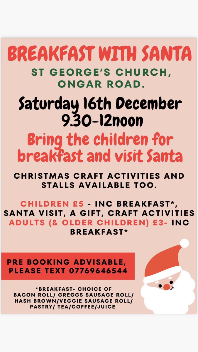 Still a few places left for Breakfast with Santa - booking details below!
