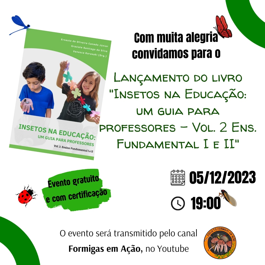 CigarrasBrasil's tweet photo. Amanhã será lançado novo livro Insetos na Educação: um guia para professores - vol.2
O livro conta com um capítulo sobre as cigarras preparado pela equipa Cigarras do Brasil https://t.co/0jMRb8wRt2