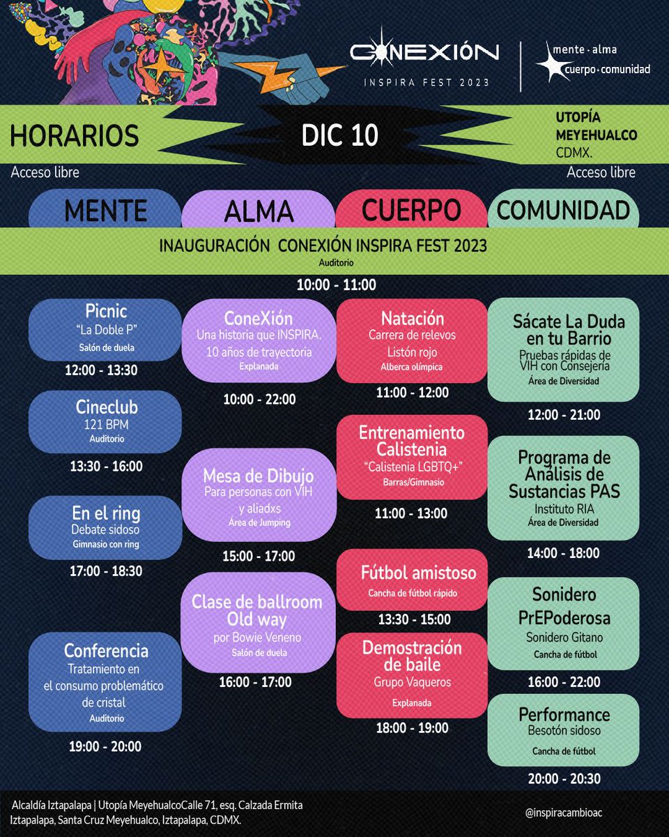 institutoriamx's tweet photo. Nos emociona mucho participar en las actividades de #InspiraFest 2023 con nuestros servicios de análisis de sustancias, asesorías personalizadas e información sobre reducción de riesgos y gestión de placeres. 💊🔬
Nos vemos este domingo 10 de diciembre de 2 pm a 6 pm.🫰 https://t.co/SRkFFEQBp8