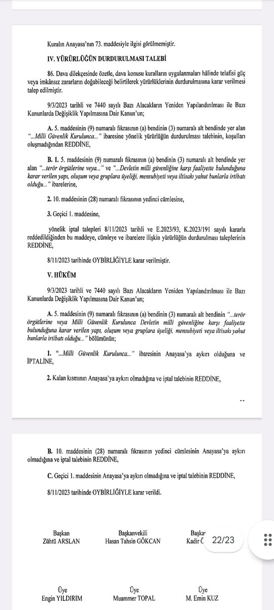 insan_hukuk's tweet photo. AYM'den önemli bir karar

MGK tarafından devletin milli güvenliğine karşı faaliyette bulunduğuna karar verilen yapı, oluşum veya gruplara üyelik, mensubiyet veya iltisaka nedeniyle kişiler hk.işlem tesis edilmesine dair düzenleme Anayasaya aykırıdır.

RG'de bugün yayımlanmıştır. https://t.co/e3JqchaSlm