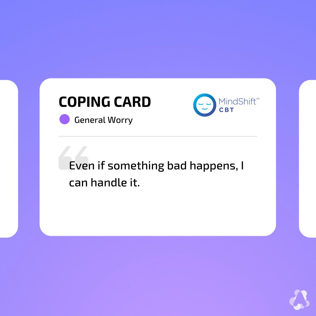 Anxiety_Canada's tweet photo. #Anxiety often makes it seem like the worst is going to happen, but even if something bad happens, you CAN handle it! You've made it this far. 🫶

For more #copingcards, download our free #anxietymanagement app, #MindShiftCBT. https://t.co/JlcbzCk9cI