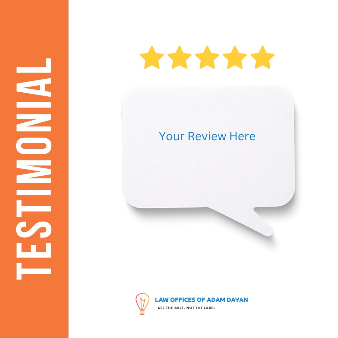 As the Law Offices of Adam Dayan PLLC, we greatly appreciate your trust and support in our services. 

If you could share your thoughts and experiences by leaving a review: ow.ly/AcRh50Q77LY

#SeeTheAbleNotTheLabel #SpecialEducationLaw