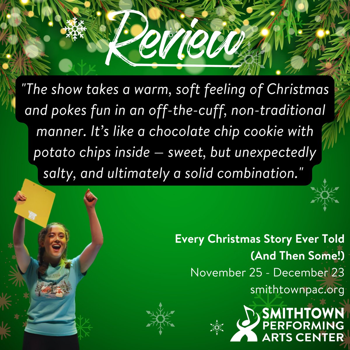 Smithtown_PAC's tweet photo. Check out these awesome reviews!? 👏 Get your tickets NOW!

🎟️: https://t.co/5c9IHc8btN
🗓️: Nov 25 - Dec 23

📸: Photos by Jackie St. Louis 👉 @jaxxsb https://t.co/tEn5MvsJ0G