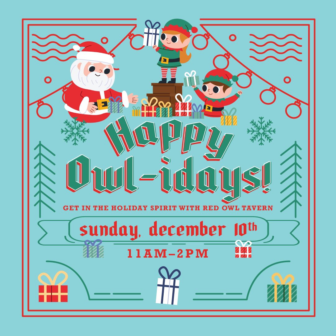 RedOwlTavern's tweet photo. Christmas crafts and festive fun await this Sunday during Happy Owl-idays 🦉 🎄 https://t.co/uN7vskvwIc