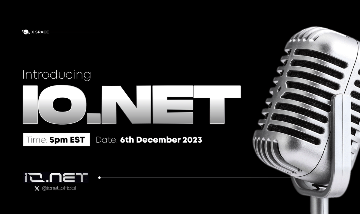 ionet's tweet photo. 🎙️ Introducing https://t.co/WLXlHkv6f1 🎙️

Join us for a space discussion with @angelaywyi on the future of cloud computing and the intersection of AI &amp; Web3 ⚡️

🗓️ Dec. 6, 5:00pm EST

Set a reminder 👇 https://t.co/ffzXmlm1A4
