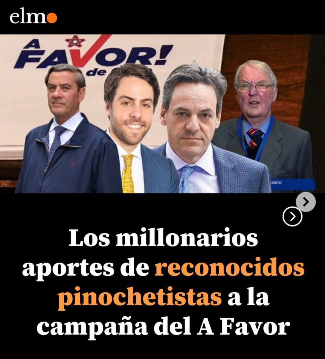 AnaMariaGazmuri's tweet photo. Con ustedes los principales financistas de la campaña a favor: el top ten del grupo no solo está compuesto por grandes empresarios, también lo lideran los principales defensores de la dictadura de Pinochet. 

Además(finjamos sorpresa) son las principales donaciones del Partido Republicano y la UDI. Imposible votar a favor de la #ConstituciónDeLosPrivilegios.

Este 17 de diciembre votamos #EnContra. 🚫