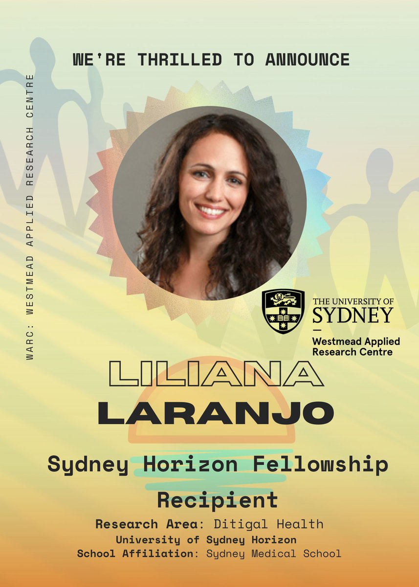 We're thrilled to FINALLY announce that our very own @LilianaLaranjo has been successful in her application for a prestigeous Sydney Horizon Fellowship! '..designed to empower the world’s best and brightest emerging academics to undertake innovative research that contributes to