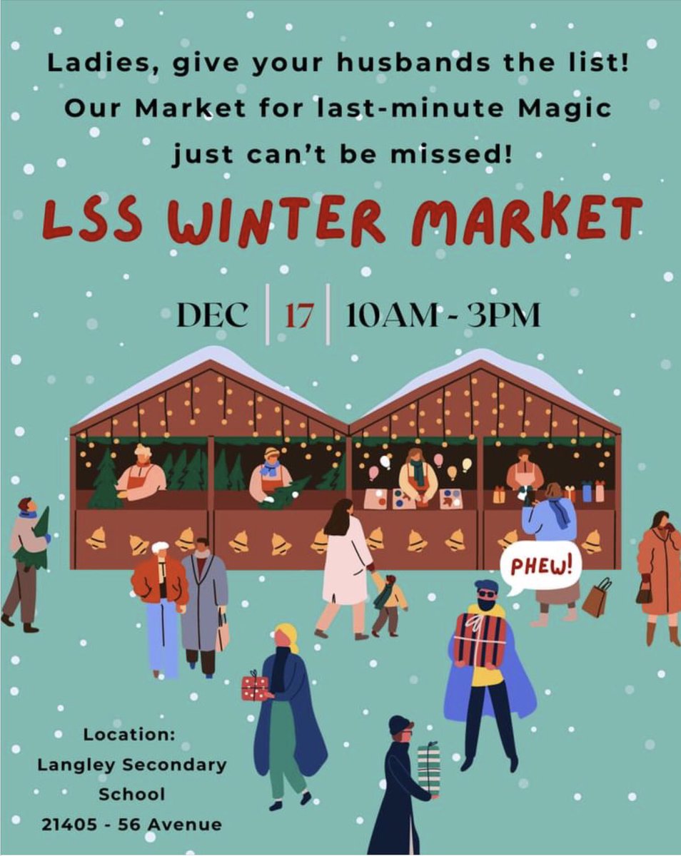 debrasdesigns's tweet photo. Come out and support local at the LSS Winter Market.
Lots of vendors. Check the poster for all the details.

Unfortunately I can't participate because I am working but wanted to spread the word to help support this local Langley craft market! https://t.co/gzIC8Bnart