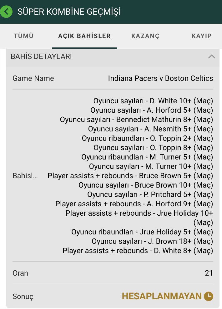AnarsisTahmin's tweet photo. İndiana Pacers Boston Celtics
Oyuncu builder bahislerim .. Gören kesin değerlendirsin . Üzülecek olanlar hariç tabi 🤓
#nba #nbabuilder #nbaplayer #basketbol #basketbolbahis #canlıbasketbol #NBAEXTRA #NBAInSeasonTournament #bostonceltics #iddaa #kombin #gecebahsi https://t.co/5aaPMDHAlH