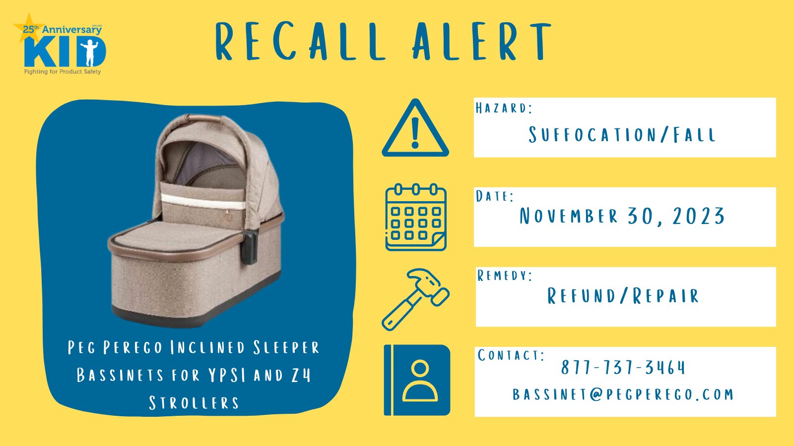 Peg Perego Recalls Inclined Sleeper Bassinets for YPSI and Z4 Strollers Due  to Risk of Suffocation and Fall Hazard; Violation of Federal Safety  Standards (Recall Alert)