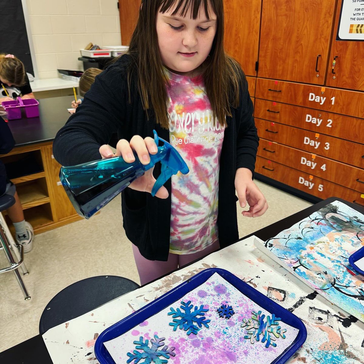 MsArtyMcCarty's tweet photo. 4th Grade Positive &amp; Negative Space Snowflakes! ❄️🎨💕

We used wooden ❄️ to create a design. Then sprayed it w/liquid watercolor &amp; added salt to create a “frosty” effect in the background. 

Such a fun way to meet our critical content learning targets! ☺️🙌🏼
@discoveryridgestars https://t.co/E4x57XFRpd