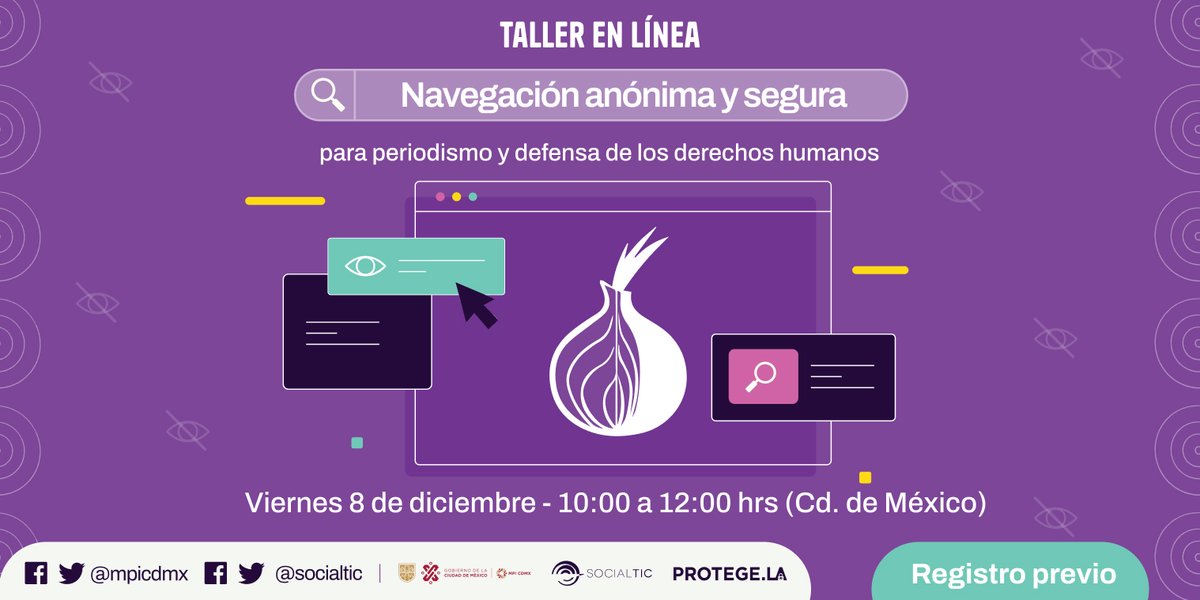 socialtic's tweet photo. 📣 Atención periodistas y personas defensoras de #DH ✨

Súmense a este taller virtual, en colaboración con el @mpicdmx, donde hablaremos de:

✅Privacidad y anonimato
✅Amenazas digitales
✅Herramientas para navegación segura

📅8/12/23
Registro previo👇
https://t.co/5hhWfvXSIP https://t.co/FrkTB6lm0n