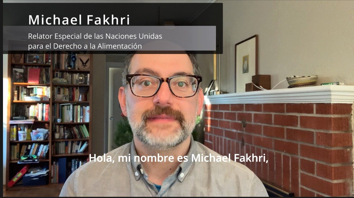 Michael Fakhri <a href="/MichaelFakhri/">Michael Fakhri</a> , Relator Especial de las Naciones Unidas para el Derecho a la Alimentación, brindó una ponencia magistral en vídeo para la Conferencia Internacional #AutosuficienciaAlimentaria y Agroecología en un Mundo Multipolar, realizada en la ciudad capital de