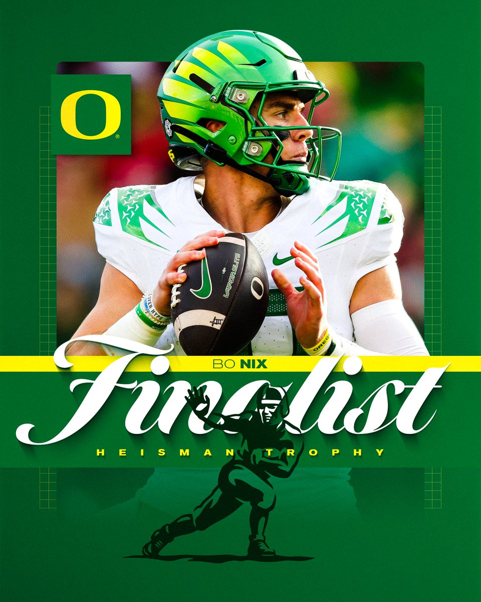 GoDucks's tweet photo. Among the elite. 

Bo Nix has been named a 2023 Heisman Trophy Finalist. #GoDucks https://t.co/NRP6LSMue1