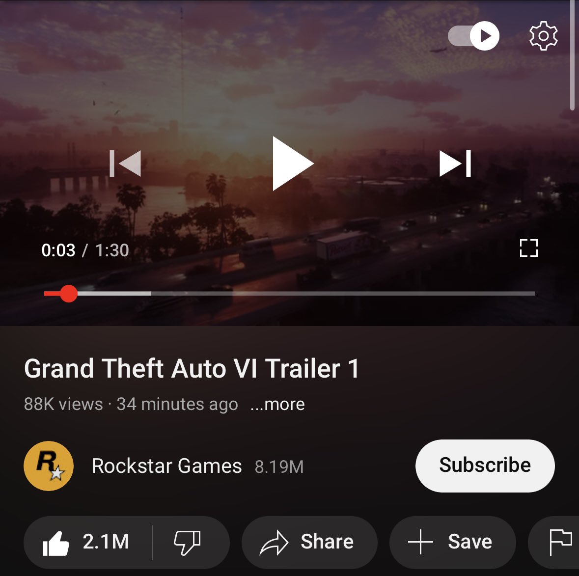 In 30 minutes the GTA6 trailer has over 2 MILLION likes. This will be the biggest game launch in history.