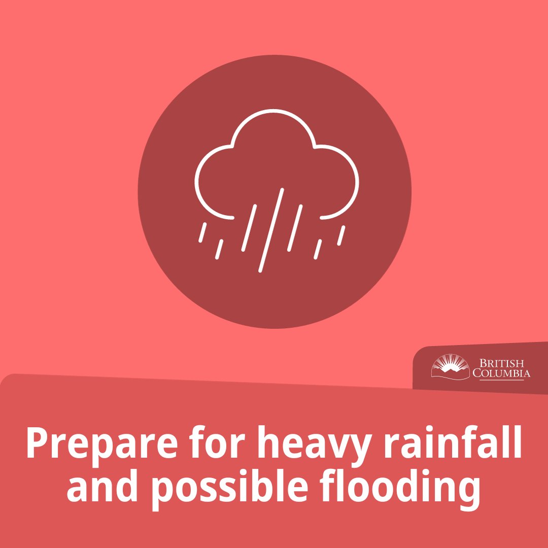 Continued stormy weather will bring heavy rain, strong winds, high stream flows and possible floods throughout Vancouver Island, South-West Coast and South-Central regions. Build a grab-and-go bag and stay informed: @EmergencyInfoBC and @DriveBC