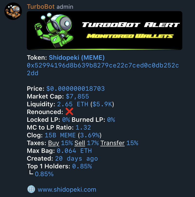 Turbo_Bot_Tech's tweet photo. Absolute heater of an Alpha Signal at $7.9k mc!!!  $MEME sent almost to $600k mc within an hour 😮‍💨 

Normally we see pings this low from our Sniper Alerts but this was a 5 Star rated buy that absolutely ripped 76X from the signal 🔥 🔥 🔥 

$TURBO is killing it on a Monday, should be a fun night!