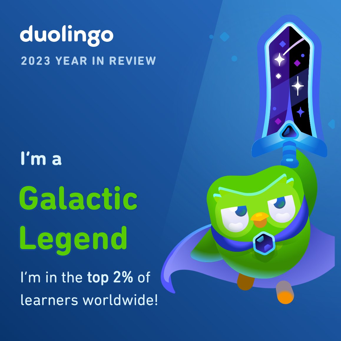 hellofacake's tweet image. I’m a Galactic Legend! What’s your Duolingo learner style? #Duolingo365