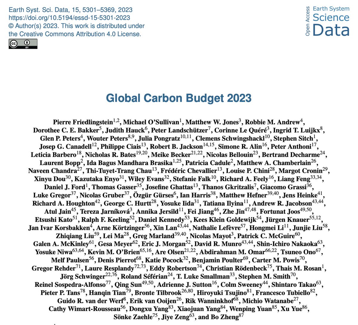 1/2
Another year, the big paper on the Global Carbon Budget is out, 2023, with complete data to 2022 &amp; projections for 2023

Fossil CO2 emissions up, land use change emissions down, natural CO2 sinks are maintained, CO2 concentrations continue to increase

essd.copernicus.org/articles/15/53…