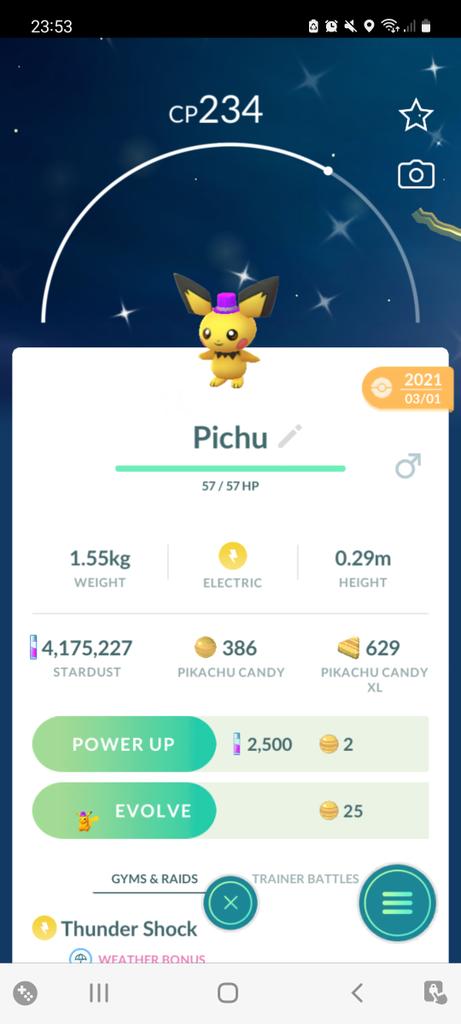 Mrs_Hindley's tweet photo. @MYSTIC7 Shiny Costume Pichu... my prized possession- obtained in a trade from my husband and he hasn't let me forget it. https://t.co/J2hRQCgbvN