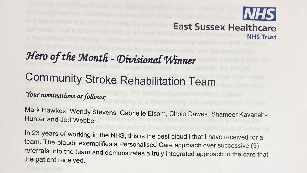 StrokeRother's tweet photo. We are very proud to announce CSR have won the ‘Hero of the Month’ award! We pride ourselves in client centred, personalised care and teamwork so it’s lovely to be acknowledged! Thank you ❤️👏🎉 https://t.co/Km3DWL9vas