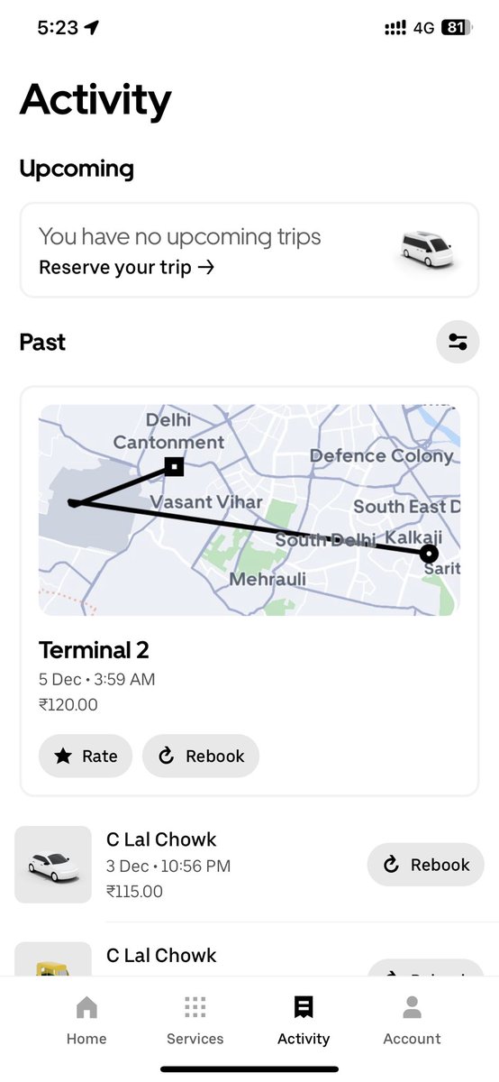 nityapresi's tweet photo. @Uber_India 
Uber is facing bug in the map. It’s showing I am flying in Delhi. This is second time I am facing this problem. 
Going to T2 Delhi airport showed Rs 337. Driver asked Rs 630. The trip was ended later and showed Rs 120. I paid driver 337. https://t.co/5qyw3qSht0