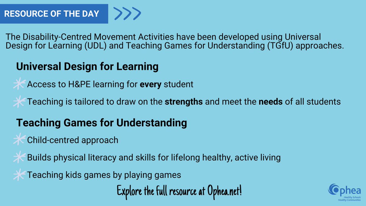 opheacanada's tweet photo. Today’s #ResourceOfTheDay are the brand new ACTIVITIES from our Disability-Centred Movement: Supporting Inclusive Physical Education resource! This FREE online resource supports educators in designing H&amp;PE programs for students with disabilities: https://t.co/7tIojr2rzM https://t.co/jWdNjLySu1