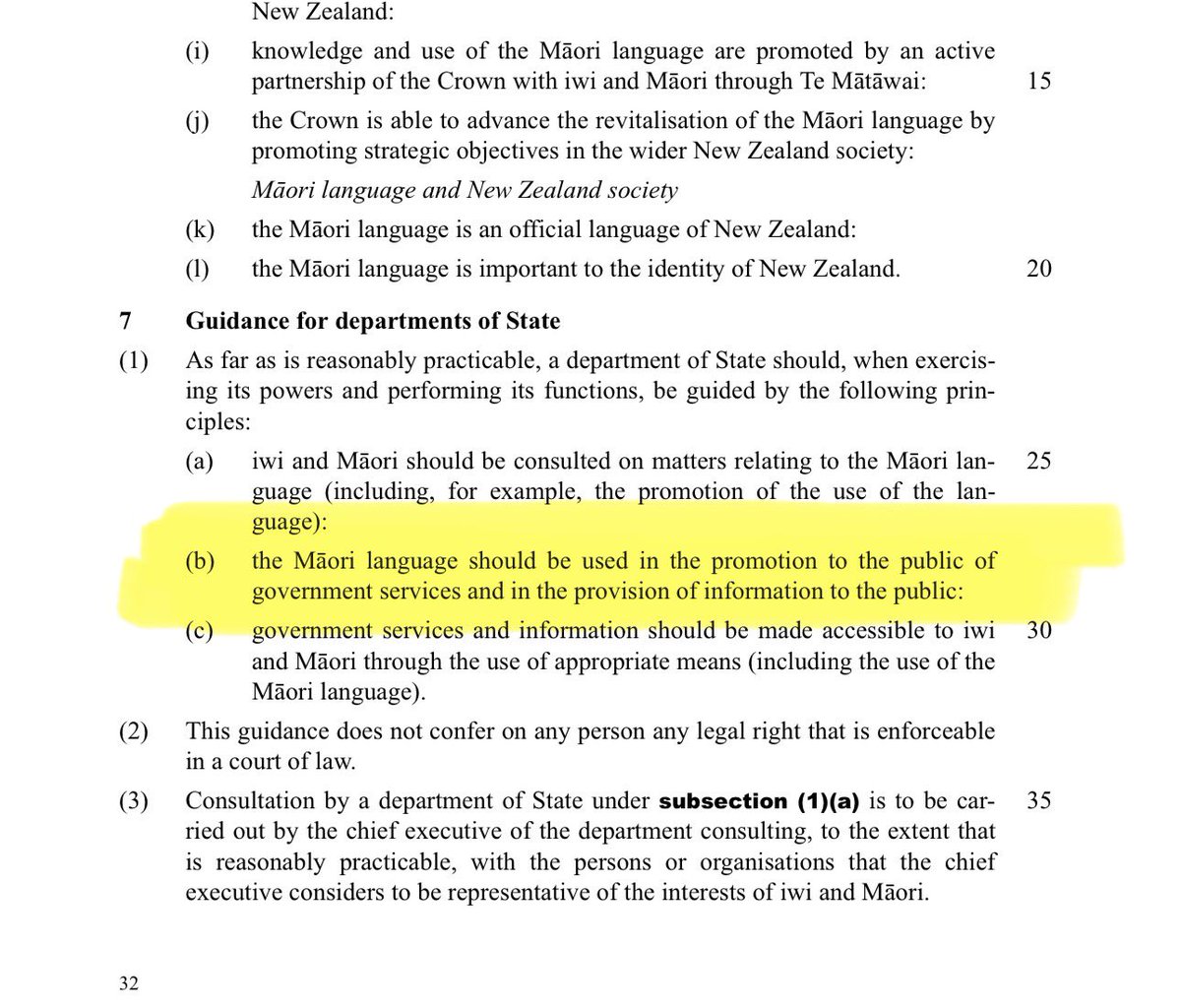 Kia ora. This is a small section of the Māori Language Act 2016, passed under John Key, supported by National &amp; ACT!

Read the act &amp; you’ll see that the resurgence of Te Reo Māori &amp; much of the work that was progressed under Jacinda Ardern’s leadership was ramped up under Key &amp;
