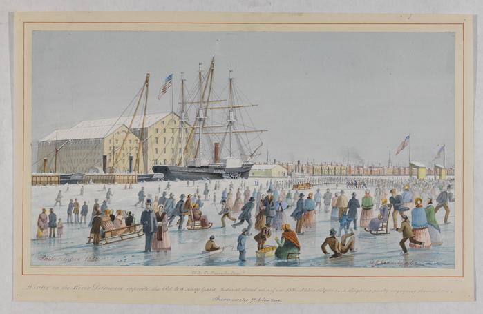 historicalpa's tweet photo. Did you know the Delaware River was once a giant winter playground? Ice skating and sledding were popular winter activities when the river froze over! ❄️
📷: Winter on the River Delaware opposite the Old US Navy Yard, Federal Street Wharf, David J. Kennedy, 1856.
#OnlyAtHSP https://t.co/FnsxLKjgmP