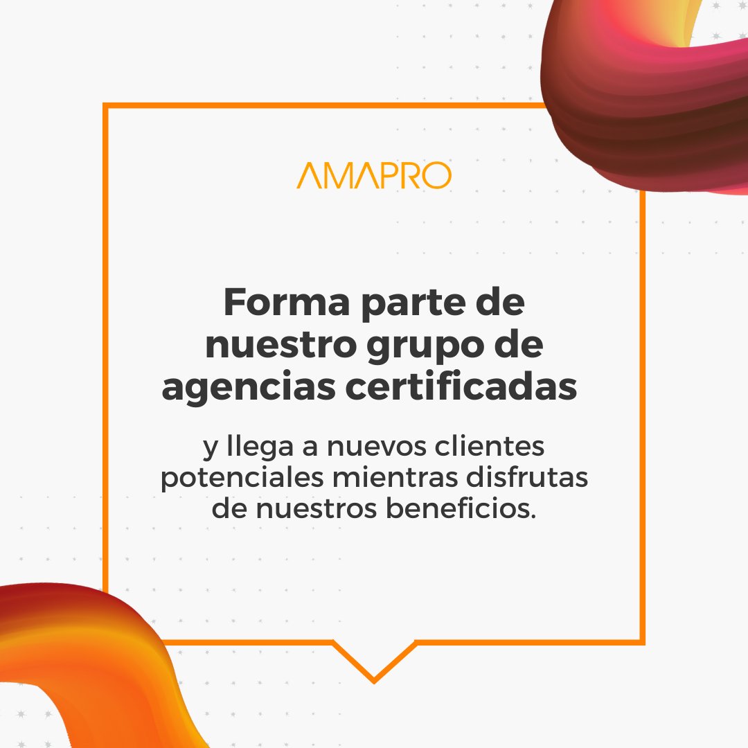 Certifica tu agencia en AMAPRO y disfruta de todas las ventajas que tienes al ser parte de nuestras agencias certificadas. 😎

Que esa sea una de tus metas para el 2024

Puedes hacerlo aquí: loom.ly/o8wP5hw