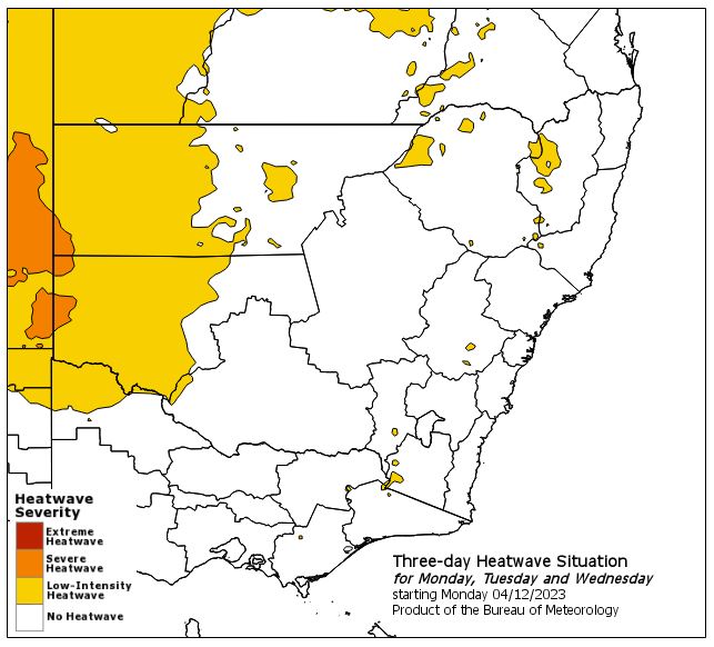 #NSW #Heatwave developing in the west, moving towards central and eastern areas in coming days. Large parts of the inland will experience consecutive days above 40C, with very warm nights. See warning areas at ow.ly/hHOi50QfjKM and refer to #NSWHealth for general advice.
