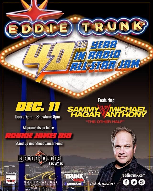 Next Monday, December 11 at @hoblasvegas … we celebrate my man, @EddieTrunk for his 40 Years in Radio! A staggering list of special guests performing along with the headliners @sammyhagar and @mad_anthony_bassman !!! Congratulations Eddie!  #ET40 #trunknation