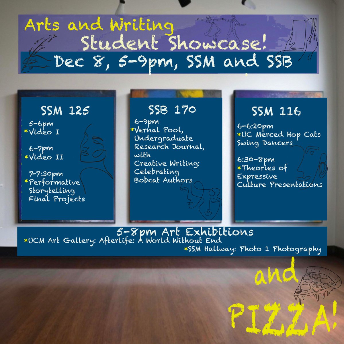 UCMMWP's tweet image. Come enjoy the amazing creativity of @UCMerced students at our Arts and Writing Student Showcase, Dec. 8, 5-9 pm, works spanning multiple genres, media, and fields: #videography, #photography, performative #storytelling, #writing, #dance, #culturalheritage presentations, + more!