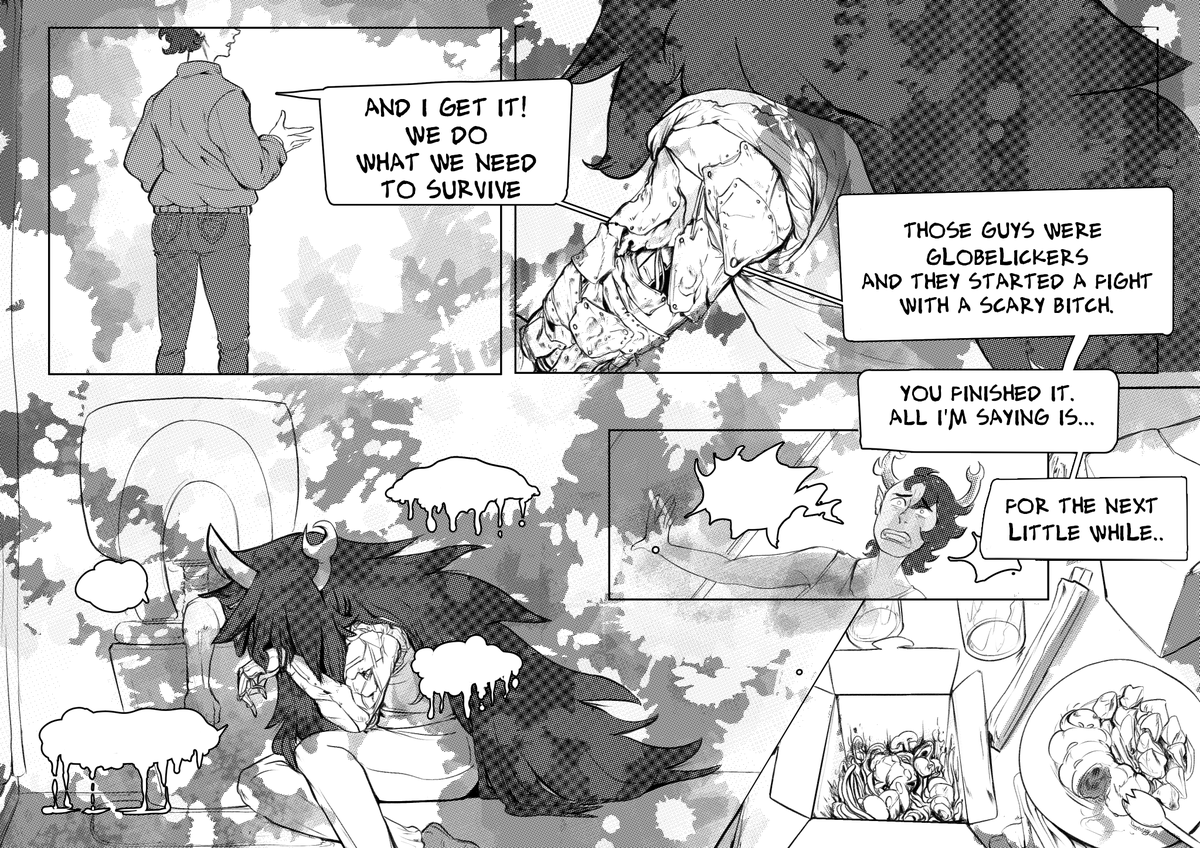 riotbreakerr's tweet photo. I might get into it later, but meanwhile have this! Pun's working with the text, I'm at the art. I drew this a while ago, too, just wanted to test screen tones and learn a few things. (2/3) https://t.co/6ztT0G8lM3