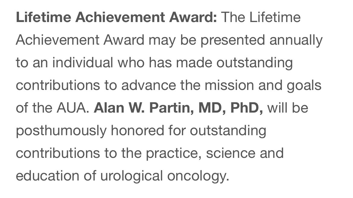 #lifetimeachievementaward from @AmerUrological announced. Dr. Alan Partin was truly a legend. @brady_urology @allaf_mo